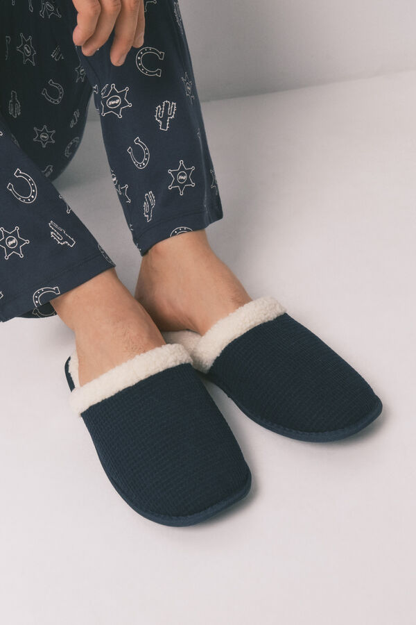 Women'secret Férfi kék színű, texturált házipapucs kék