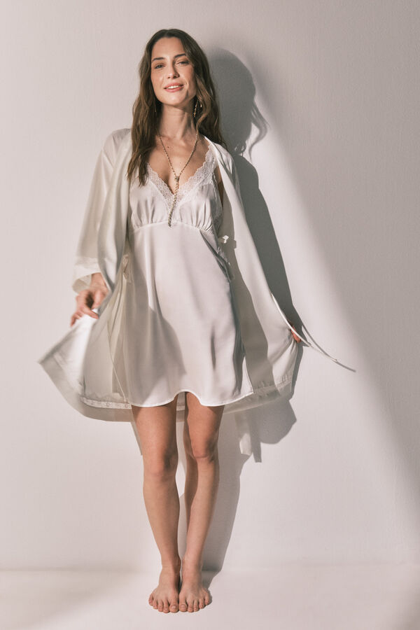 Women'secret Bež satenski dugi kućni ogrtač Bež