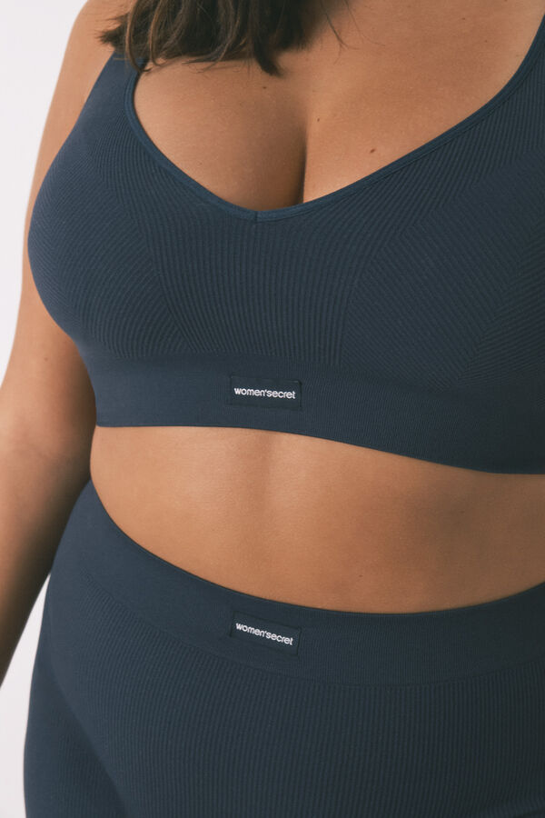 Women'secret PREDIVAN tamnoplavi rebrasti bez šavova top Plava