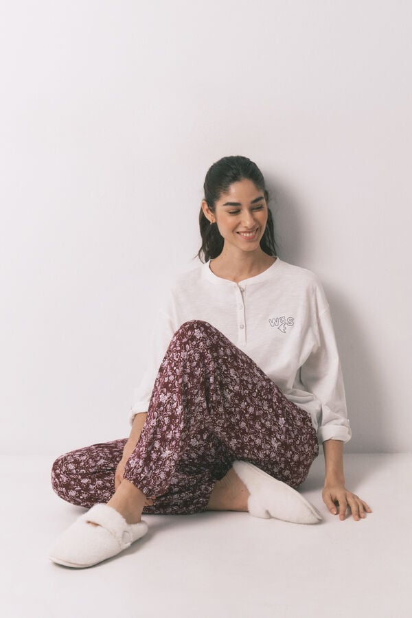 Women'secret Granatne duge cvetne pantalone Print