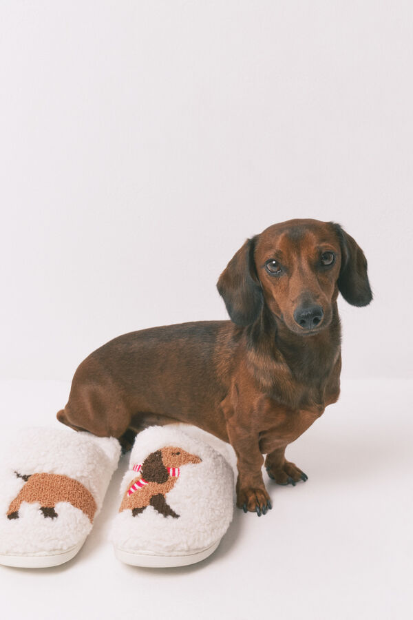 Women'secret Sobne papuče od imitacije ovčije kože Bež