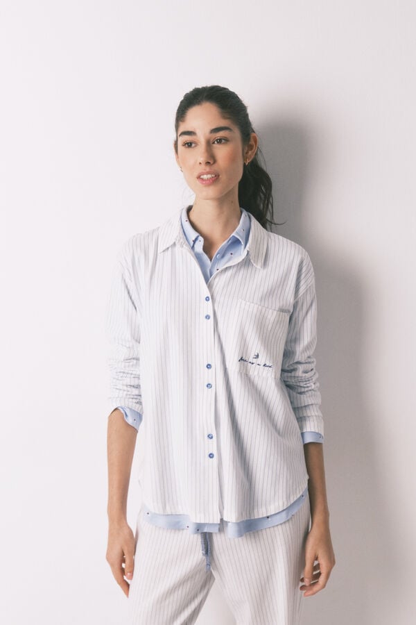 Women'secret Bela 100% pamučna duga prugasta ko&scaron;ulja pidžama Print