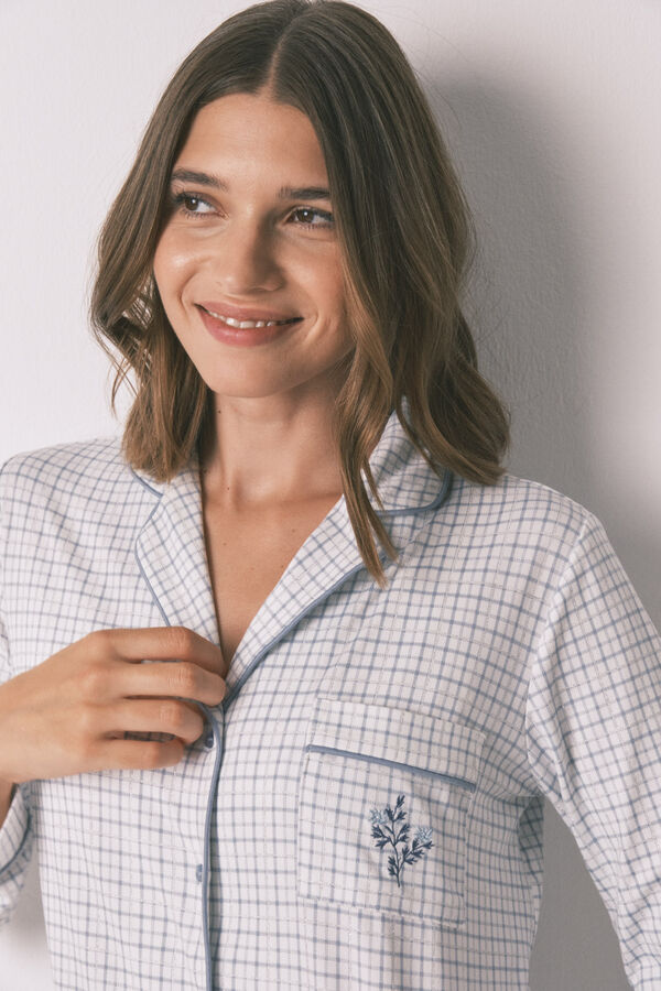 Women'secret Dugačka karirana ko&scaron;ulja pidžama sa sjajnim efektom   Plava