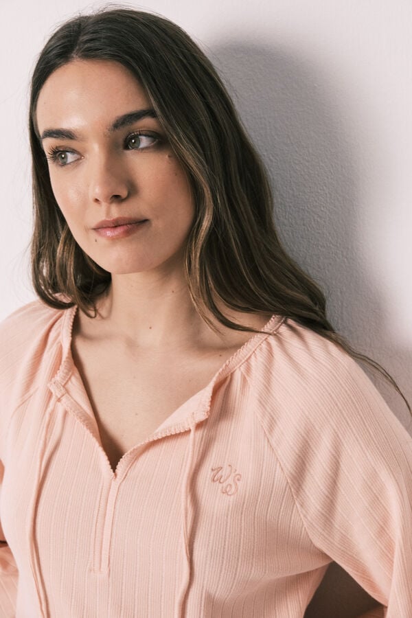 Women'secret Roze pamučna rebrasta midi spavaćica Narandžasta