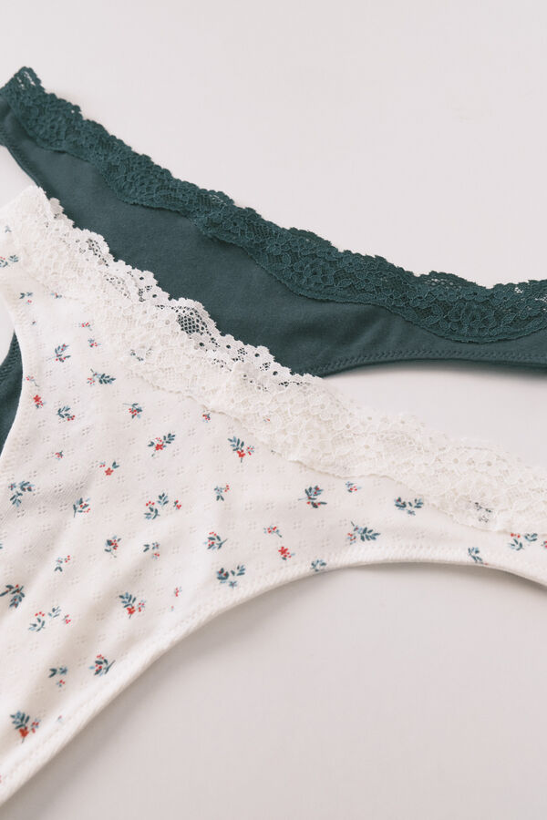 Women'secret Paket od 2 zelene pamučne tange sa belim printom Kaki