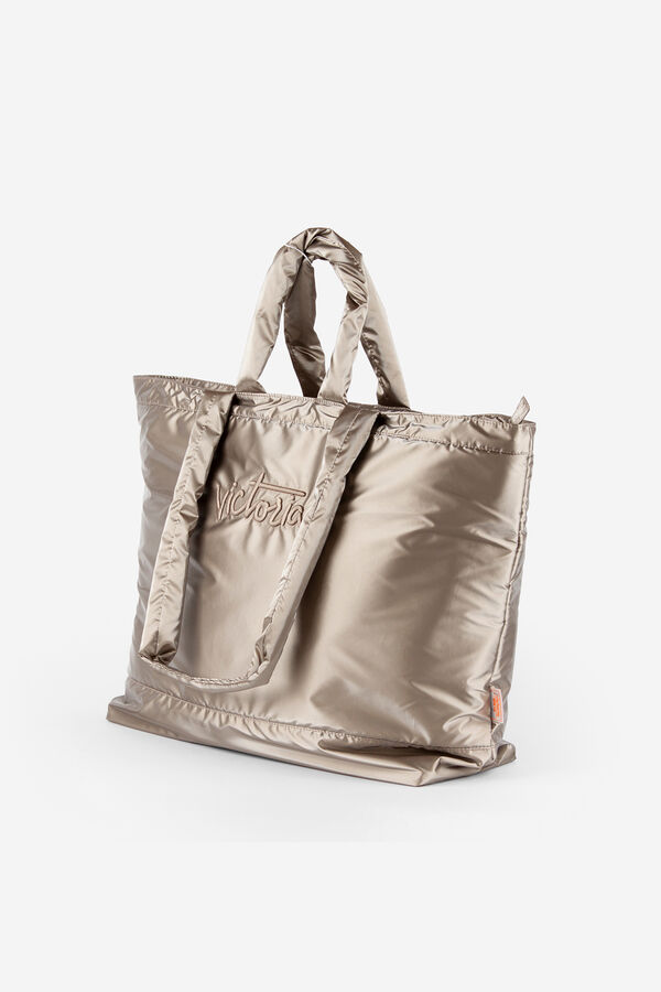 Victoria Sacola de compras em nylon acolchoado metálico amarelo
