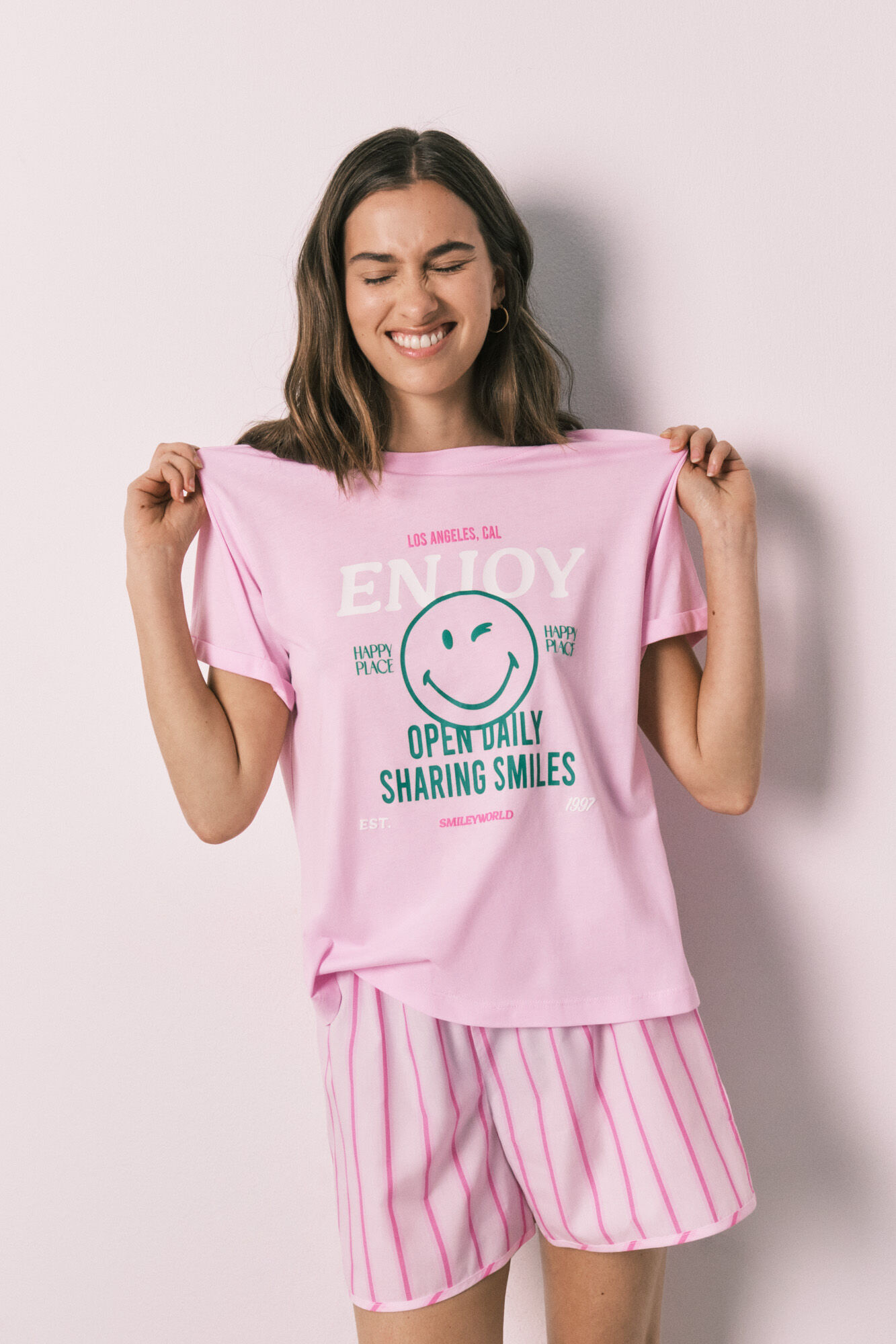 Women'secret Roze pamučna kratka pidžama SmileyWorld&reg;