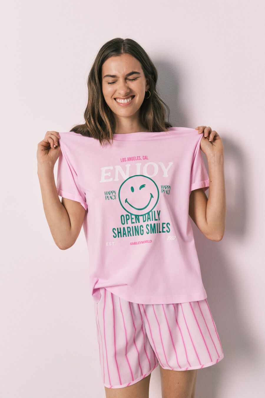 Pijama corto algodón SmileyWorld® rosa