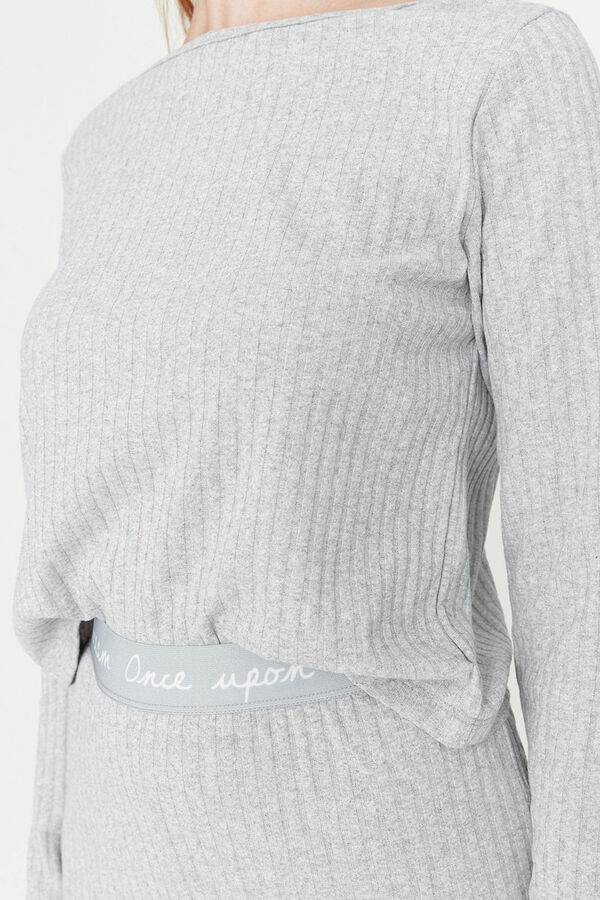 Trendyol Ribbed pyjamas set with elastic details and slogan in grey  Siva