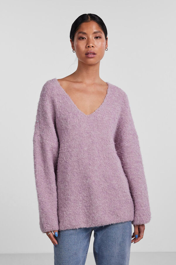 Womensecret Soft-feel oversize jumper with wide dropped sleeves, ribbed fabric and a V-neck. Rosa