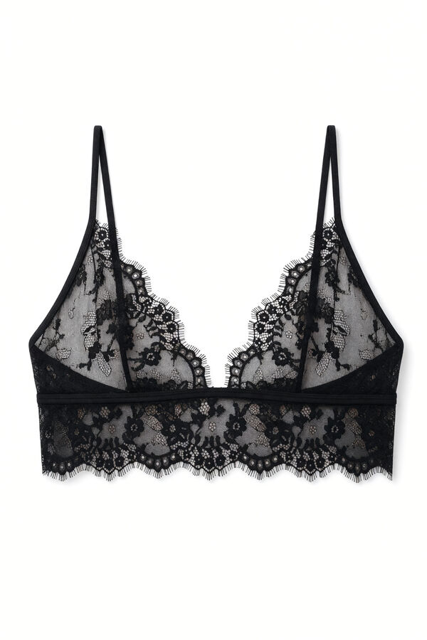 Women'secret Crni čipkasti trouglasti bralette grudnjak NATURAL Crna