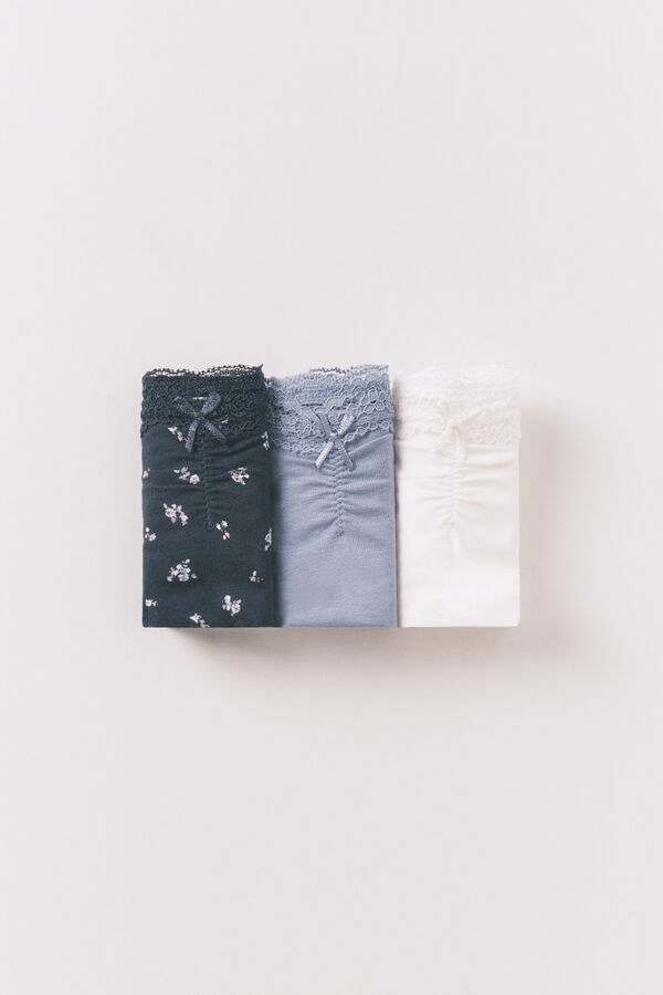 Women'secret Pakovanje od 3 komada klasičnih pamučnih gaćica sa čipkom i ma&scaron;nicom Print