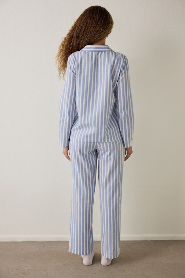 Penti Cozy Striped Shirt Collar Button-Down Long Sleeve Pajama Set blue