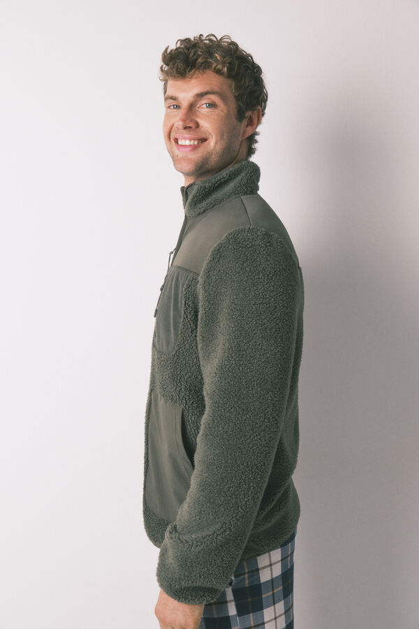 Women'secret Muški kratki zeleni kućni ogrtač od ovčije kože Kaki