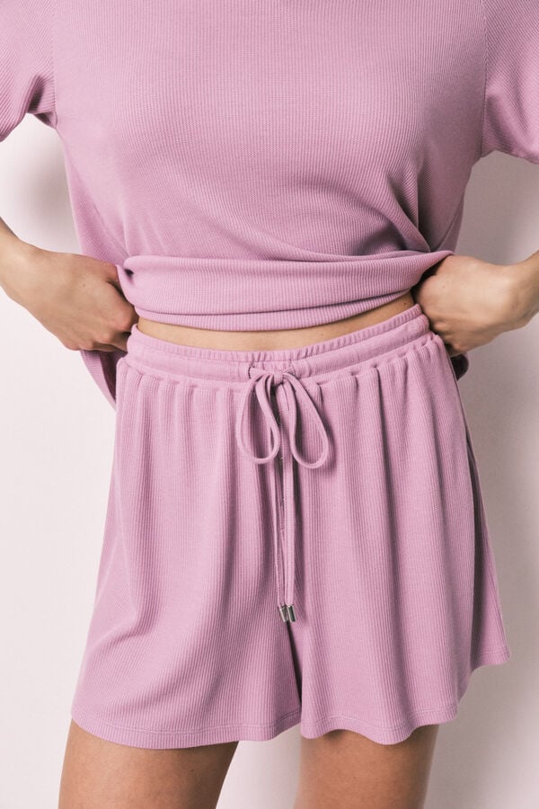 Women'secret Roze kratka pidžama od vafl tkanja Roze