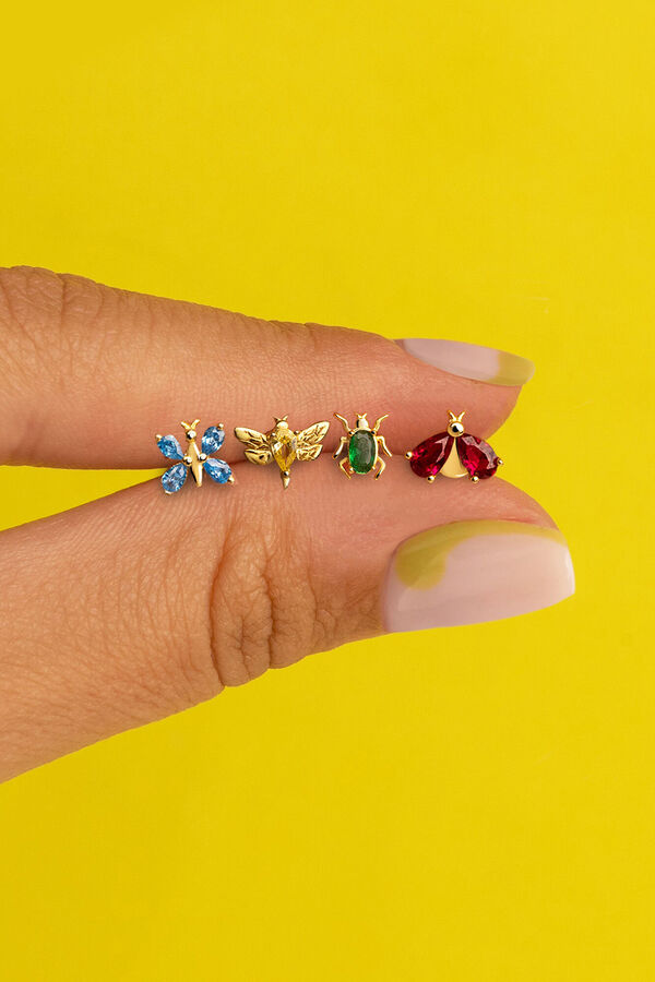 Singularu Pendiente Suelto Bug Ladybug Plata Ba&ntilde;o Oro amarillo