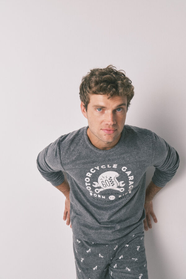 Women'secret Férfi hosszú polár hosszú pizsama "Motorcycle" szürke