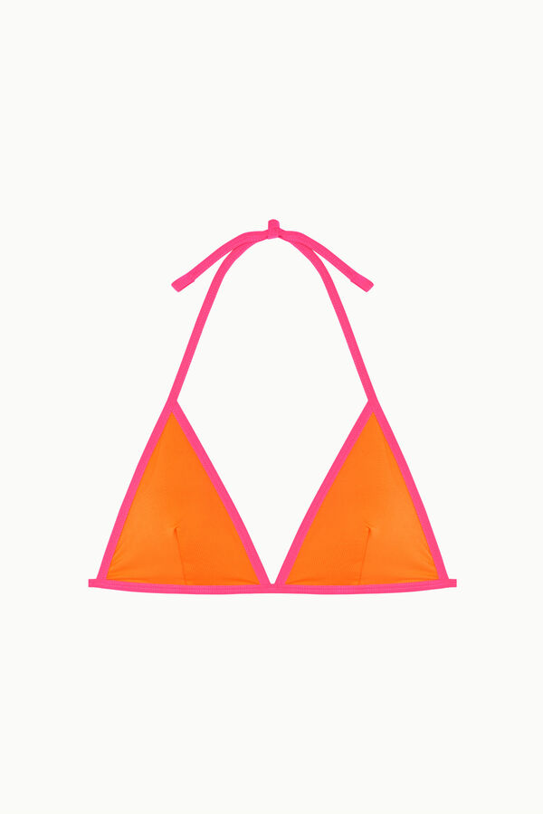 Cotton Sail Top bikini triangular ribetes fl&uacute;or naranja