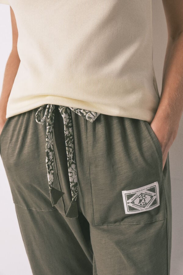 Women'secret Zelene pamučne duge pantalone Kaki