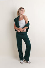 HI&BYE Zelene pamučne pli&scaron;ane zvonaste pantalone Zelena