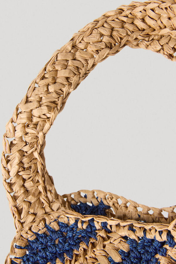 Pepe Jeans Striped raffia tote bag blue