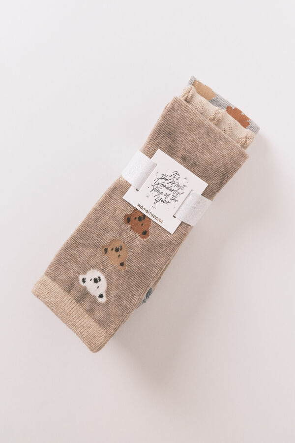 Women'secret Paket od 3 duge pamučne čarape sa medvedićima  Bež
