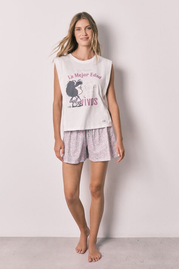 Women'secret Pijama curto em algod&atilde;o Mafalda bege