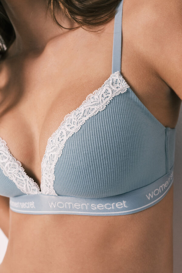 Women'secret Zeleni pamučni rebrasti trouglasti grudnjak CHARMING Plava