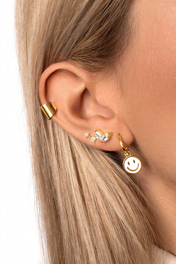 Womensecret Gold Smiley White Enamel Hoop Earrings imprimé