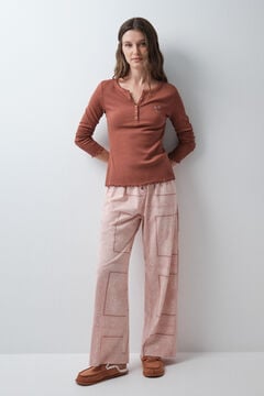 Women'secret Roze pamučne duge pantalone sa bandanom Roze