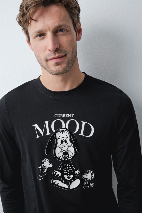 Women'secret Duga pamučna pidžama Snoopy Halloween Crna