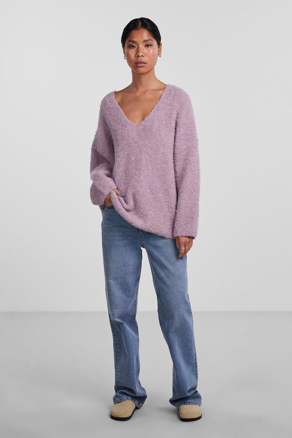 Womensecret Soft-feel oversize jumper with wide dropped sleeves, ribbed fabric and a V-neck. rózsaszín