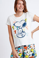 Admas PEANUTS Pijama manga curta Walk Away para mulher branco