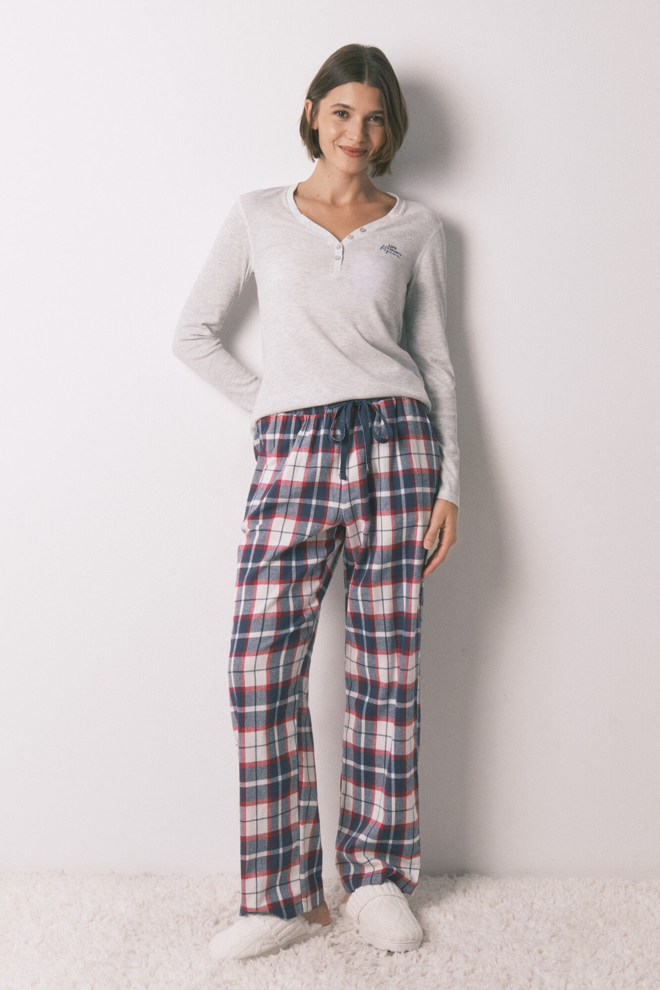 Women'secret Majica dugi rukav vafel siva