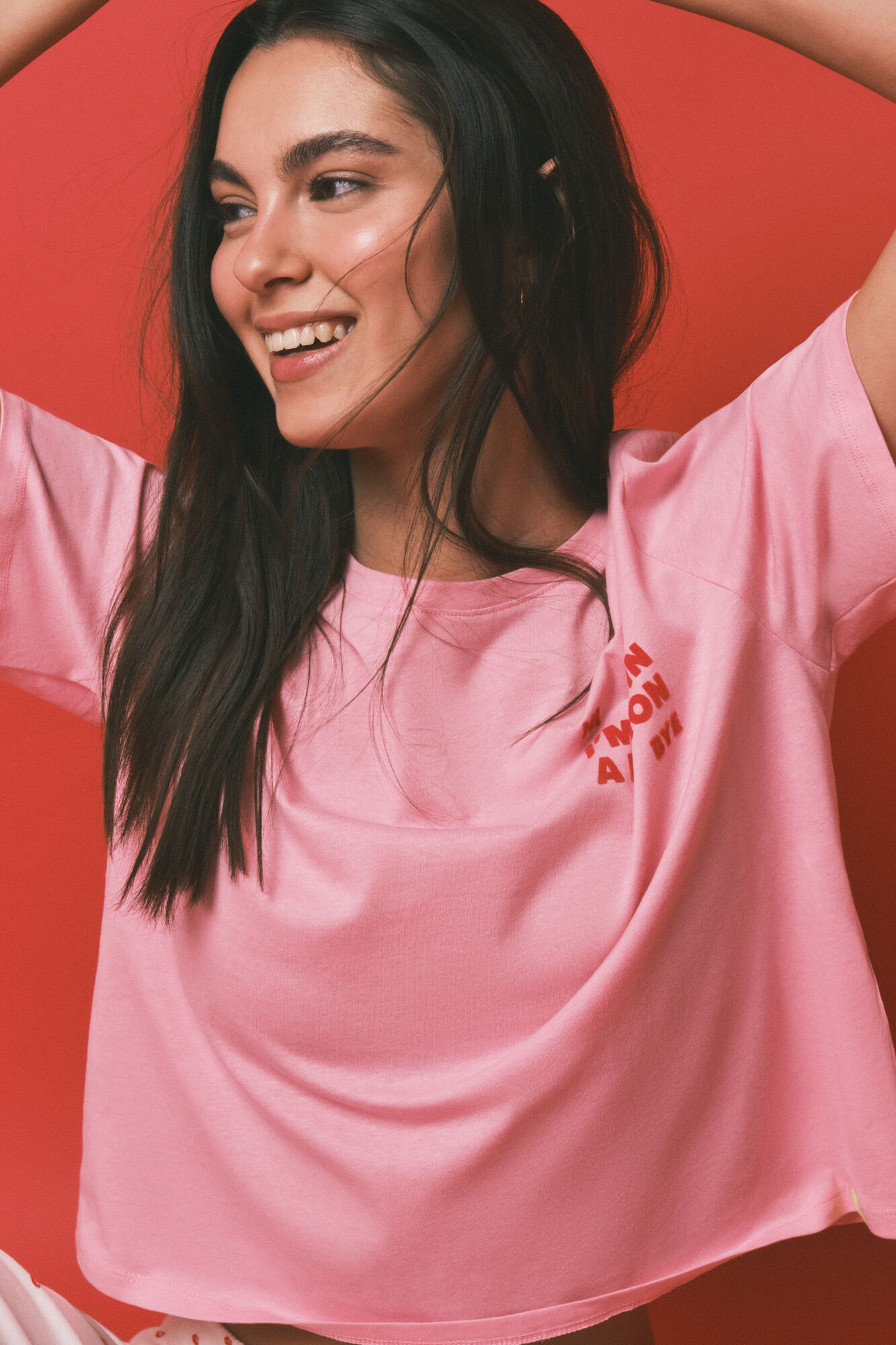 HI&BYE Roze 100% pamučna duga pidžama sa printom