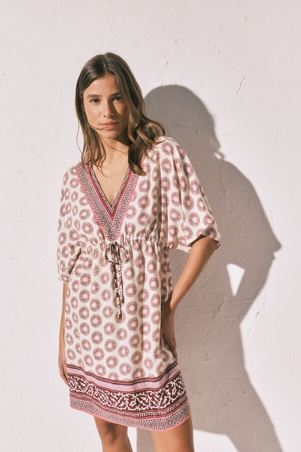 Women'secret Bordo kratka tunika haljina sa boho printom Print