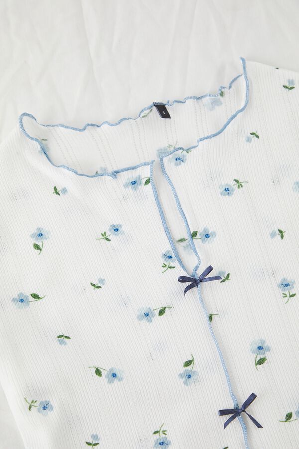 Trendyol Conjunto de pijama corto floral lazos blanco