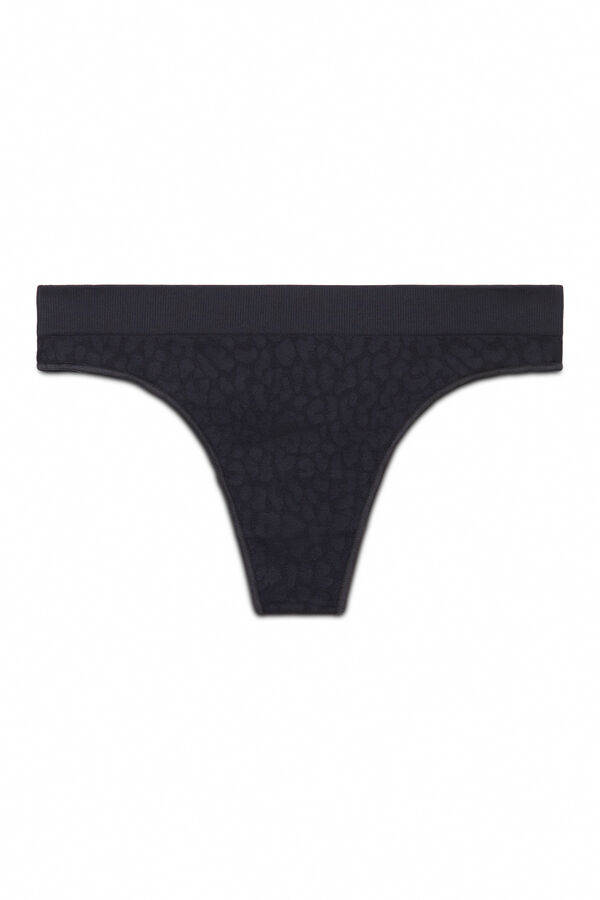 Women'secret Crne tanga gaćice sa životinjskim printom bez šavova Crna