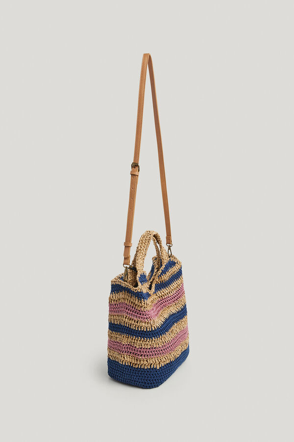Pepe Jeans Striped raffia tote bag blue