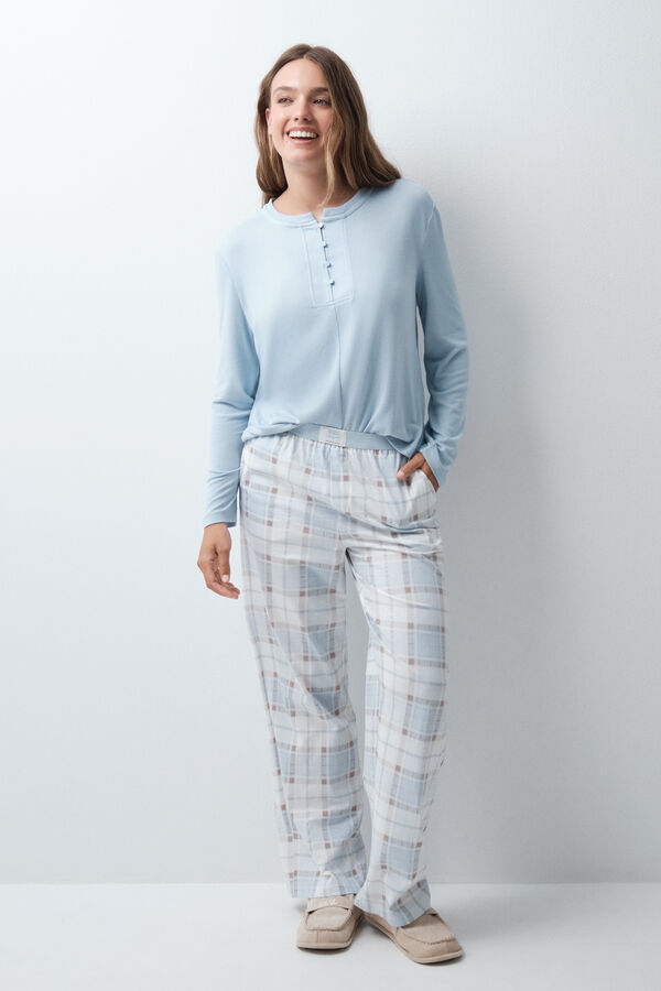 Women'secret Duge pamučne karirane pantalone Print