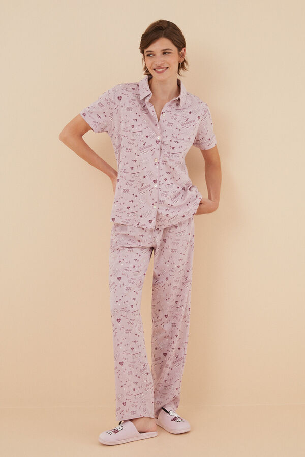 Womensecret Pijama camisero 100% algodón rosa corazones rosa