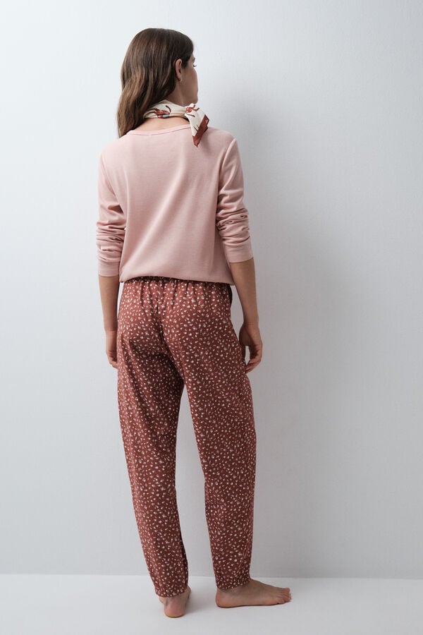 Women'secret Braon duge pantalone sa mini cvetnim printom Braon