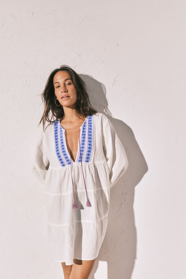 Women'secret Kratka pamučna haljina sa boho printom Bež