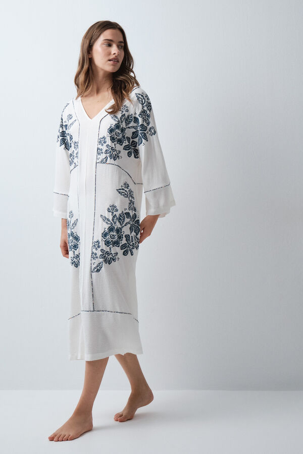 Women'secret Bela haljina kaftan od viskoze sa cvetnim printom Print