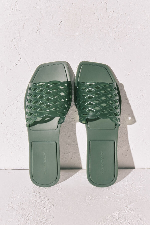 Women'secret Zelene ravne jelly sandale Kaki