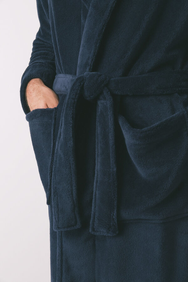 Women'secret Muški plavi flis midi kućni ogrtač  Plava