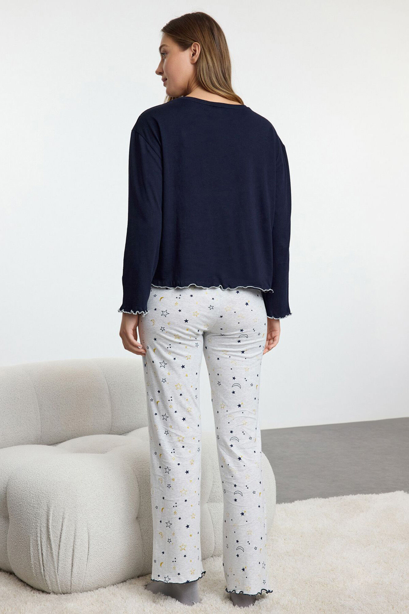 Trendyol Conjunto pijama largo estrellas azul