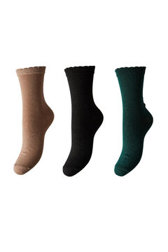 Womensecret Pack de tres calcetines de fibra metalizada y textura suave. negro