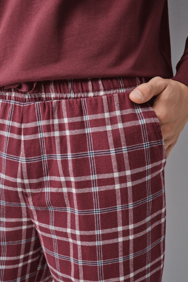Women'secret Bordo pamučna duga pidžama na pruge Bordo