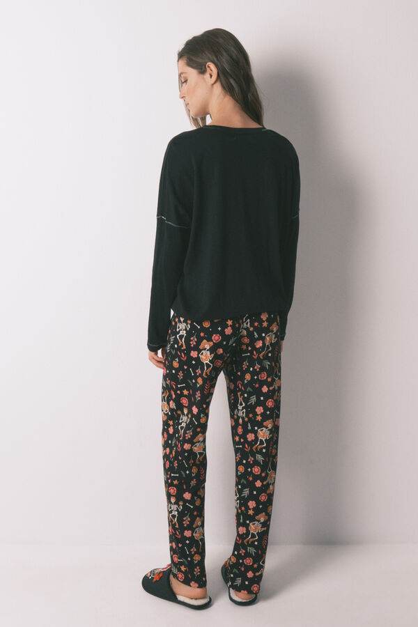 Women'secret Duga pidžama od 100% pamuka &bdquo;Dan mrtvih&ldquo; u crnoj boji Crna